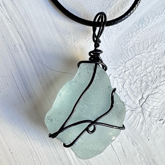Mississippi gulf Sea Glass Pendant Necklace Wire Wrapped Artisan Handmade 4174 B - Picture 2 of 12